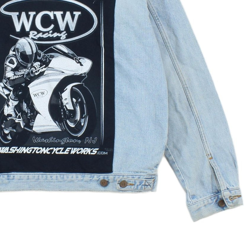 Mens Denim Jacket Motorcycle Reworked Cotton