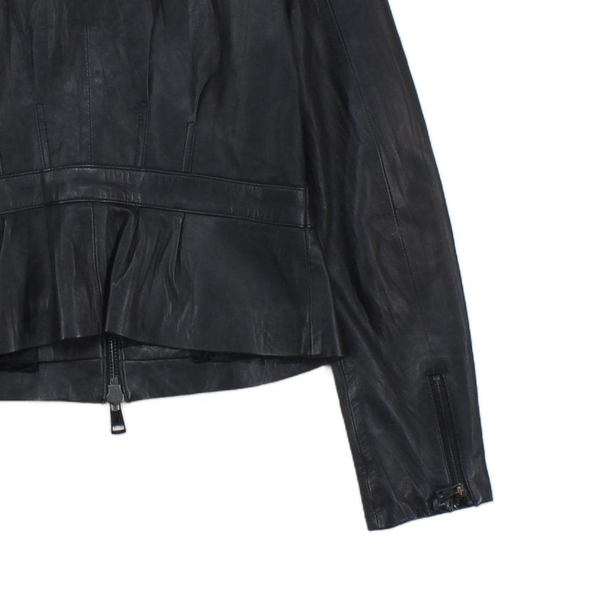 Womens Leather Jacket Full Zip Biker Button