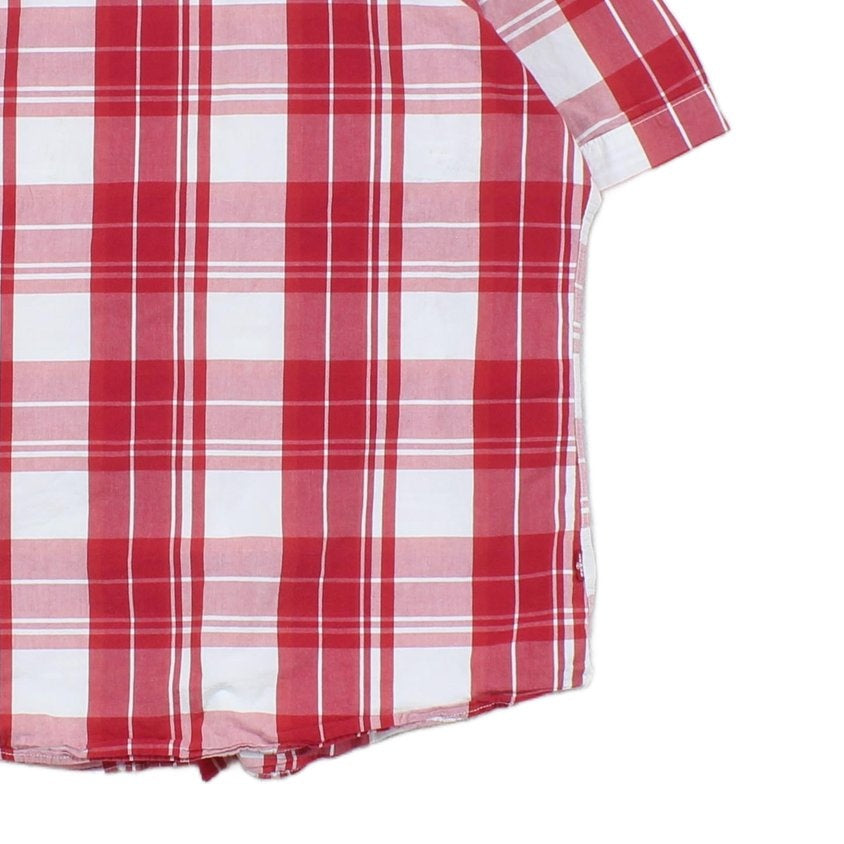 Mens Plaid Shirt Short Sleeve Button Up