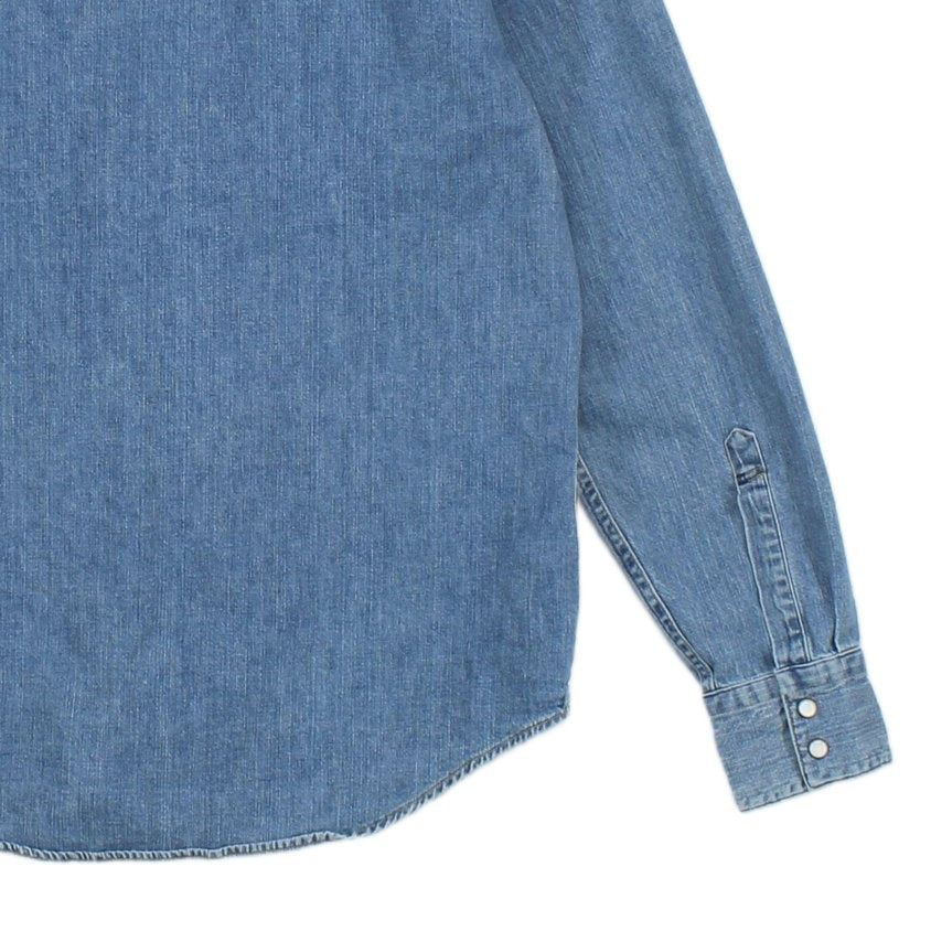 Mens Denim Shirt Slim Fit Snap Western Long Sleeve