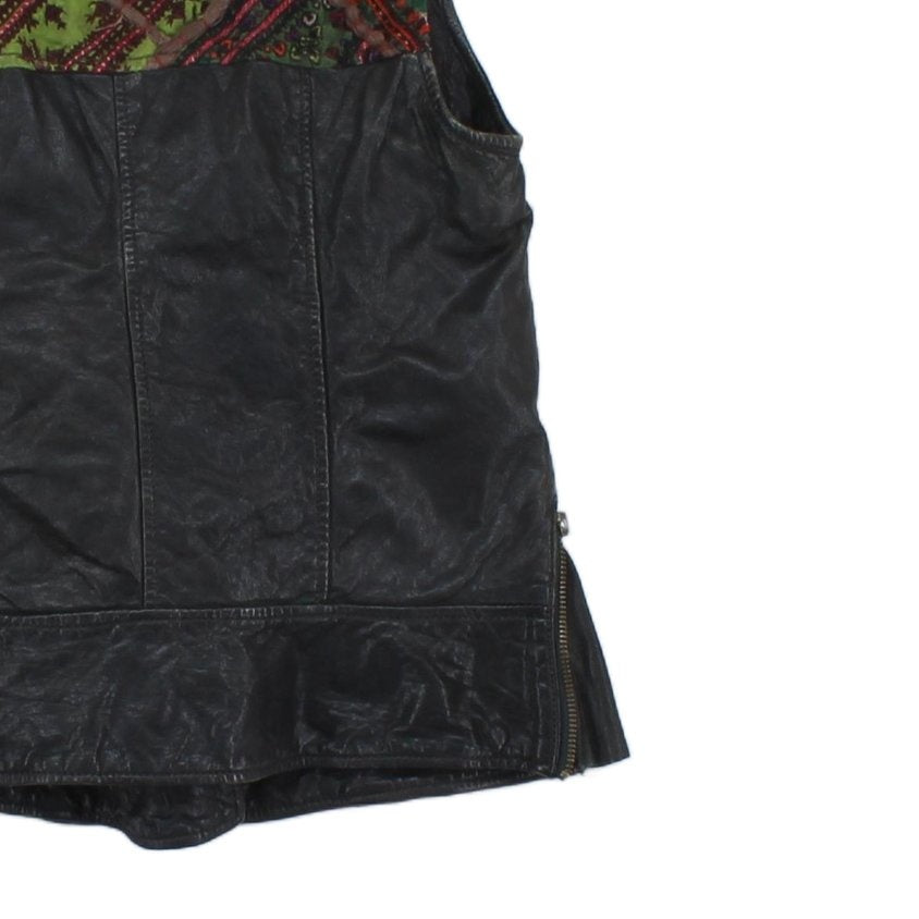 Womens Owain Leather Vest Jacket Studded Rock