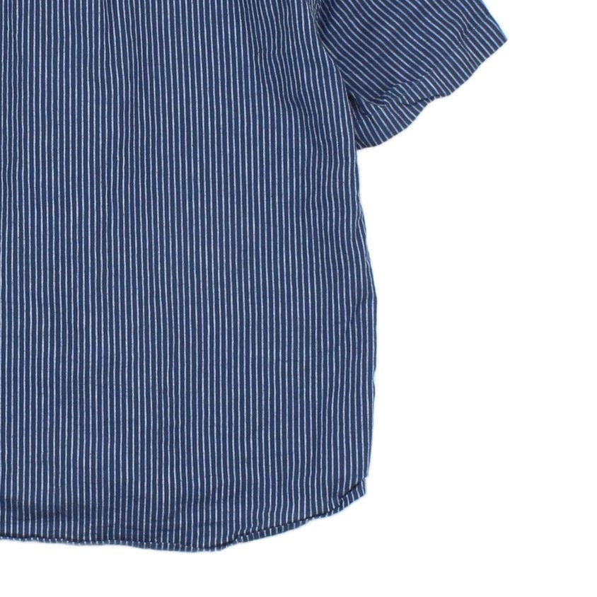 Mens Striped Shirt Short Sleeve Revere Collar