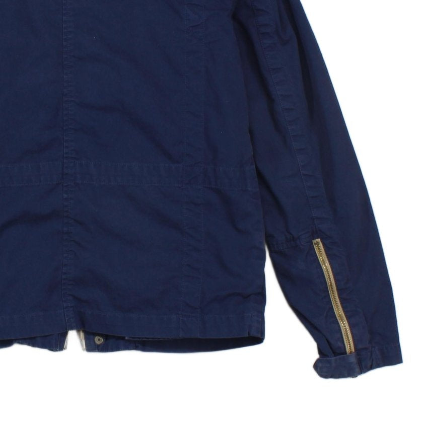 Mens Biker Jacket Full Zip Navy Cotton