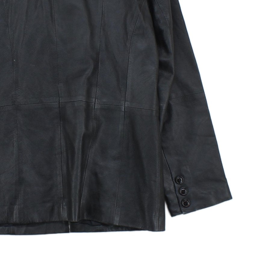 Womens Leather Blazer Notch Lapel Button Tailored