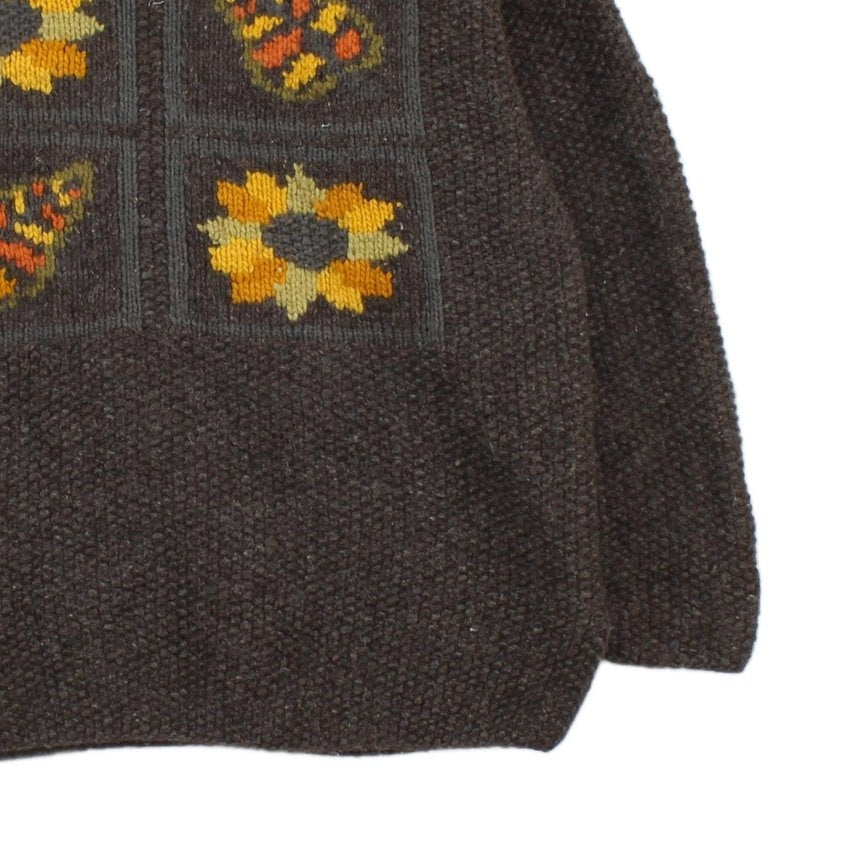 Womens 1/4 Zip Jumper Floral Pattern Wool