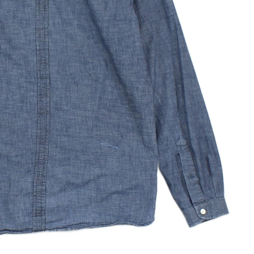 Mens Chambray Shirt Slim Fit Button Down Long Sleeve