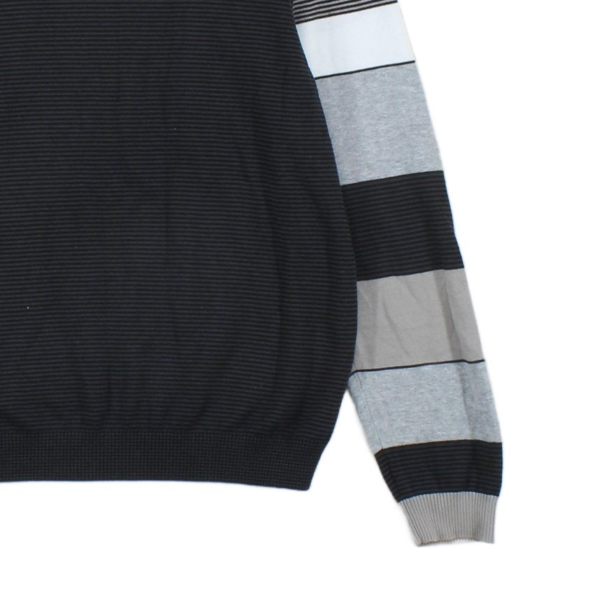 Mens Striped Jumper Crew Neck Ribbed Knit