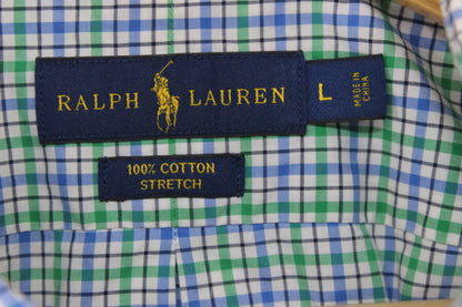 Mens Check Shirt Stretch Long Sleeve Button Up