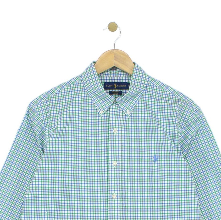 Mens Check Shirt Stretch Long Sleeve Button Up