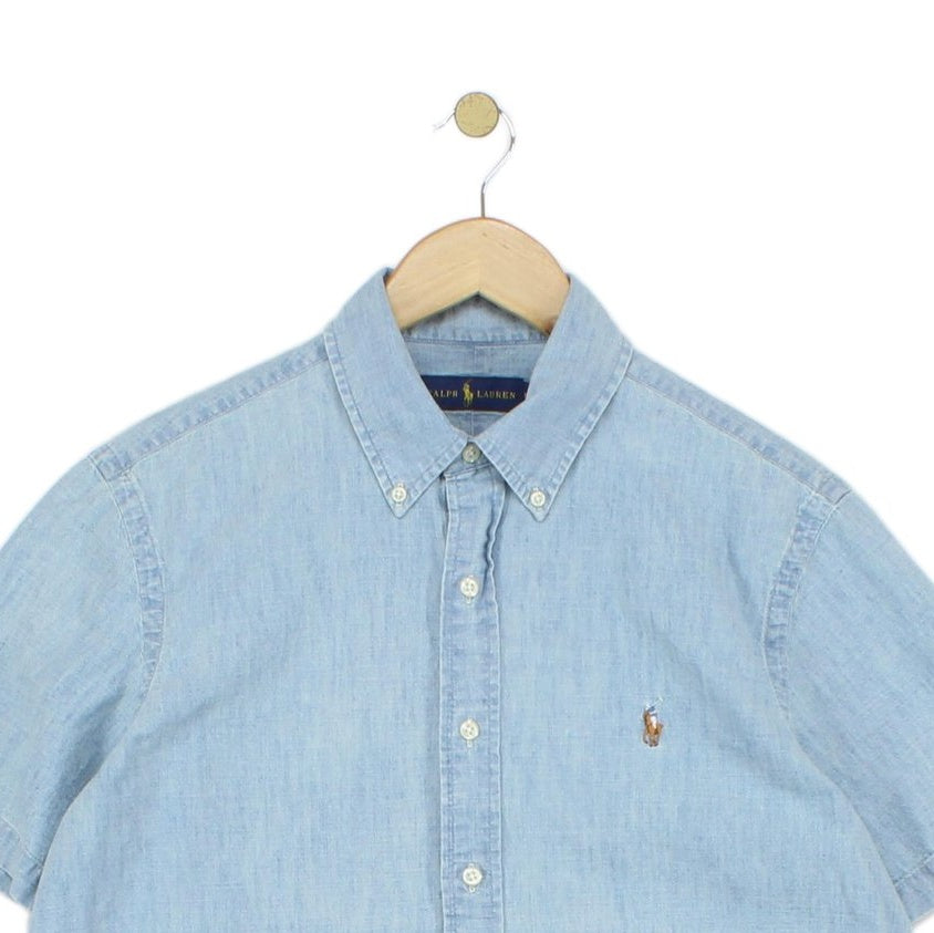 Mens Chambray Shirt Short Sleeve Button Down