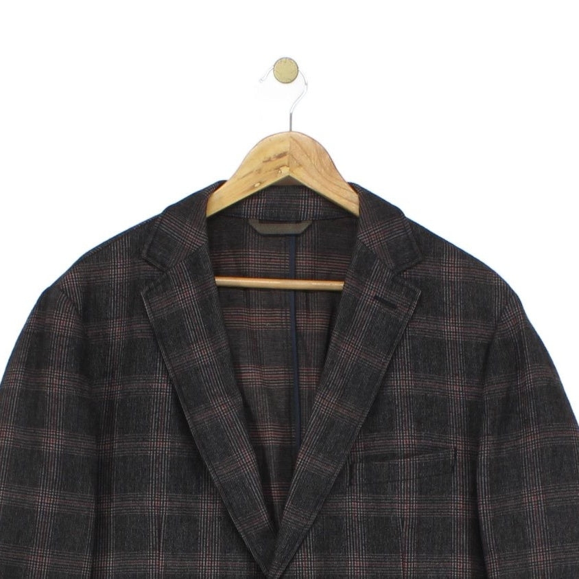Mens Check Blazer Formal Wool Cotton