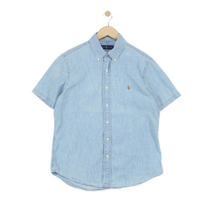Mens Chambray Shirt Short Sleeve Button Down