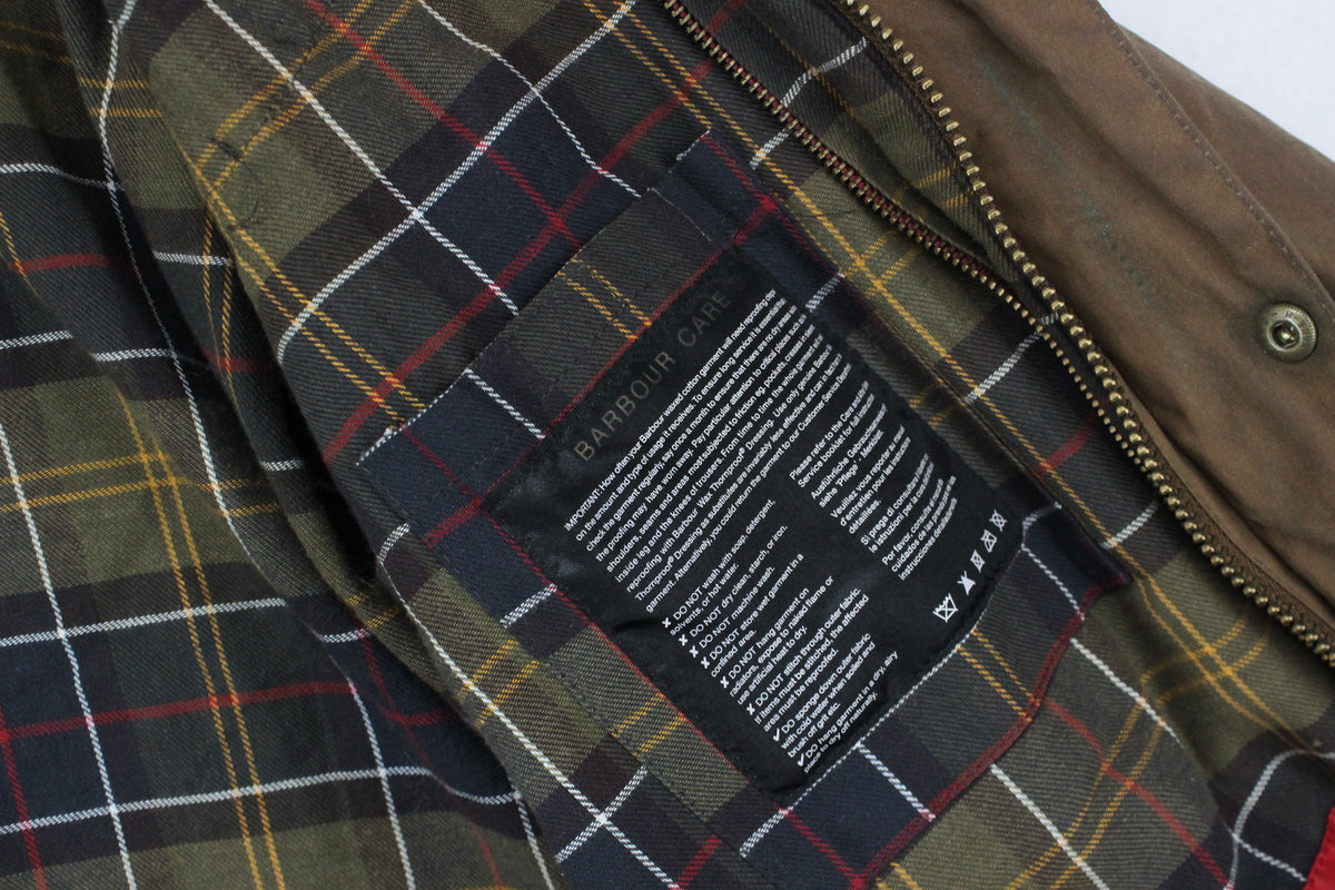 Mens Waxed Jacket Full Zip Plaid Lining Cotton
