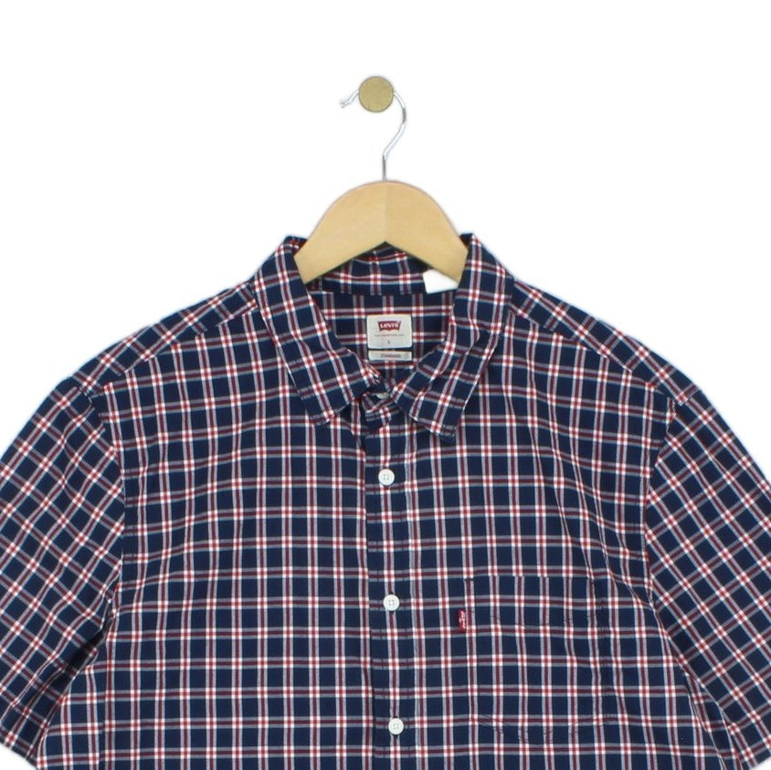 Mens Shirt Button Up Short Sleeve Check