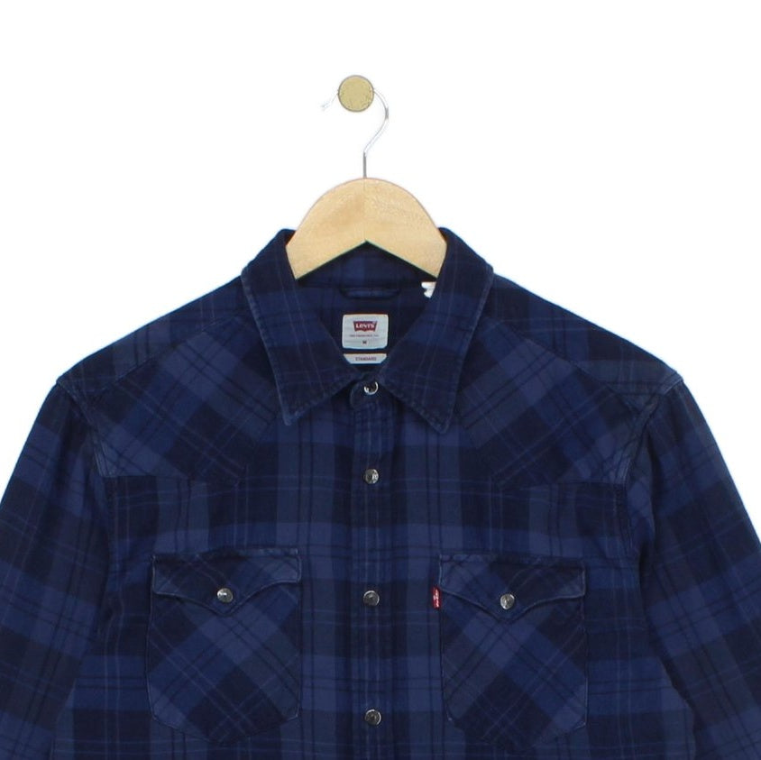 Mens Plaid Shirt Snap Button Up Long Sleeve