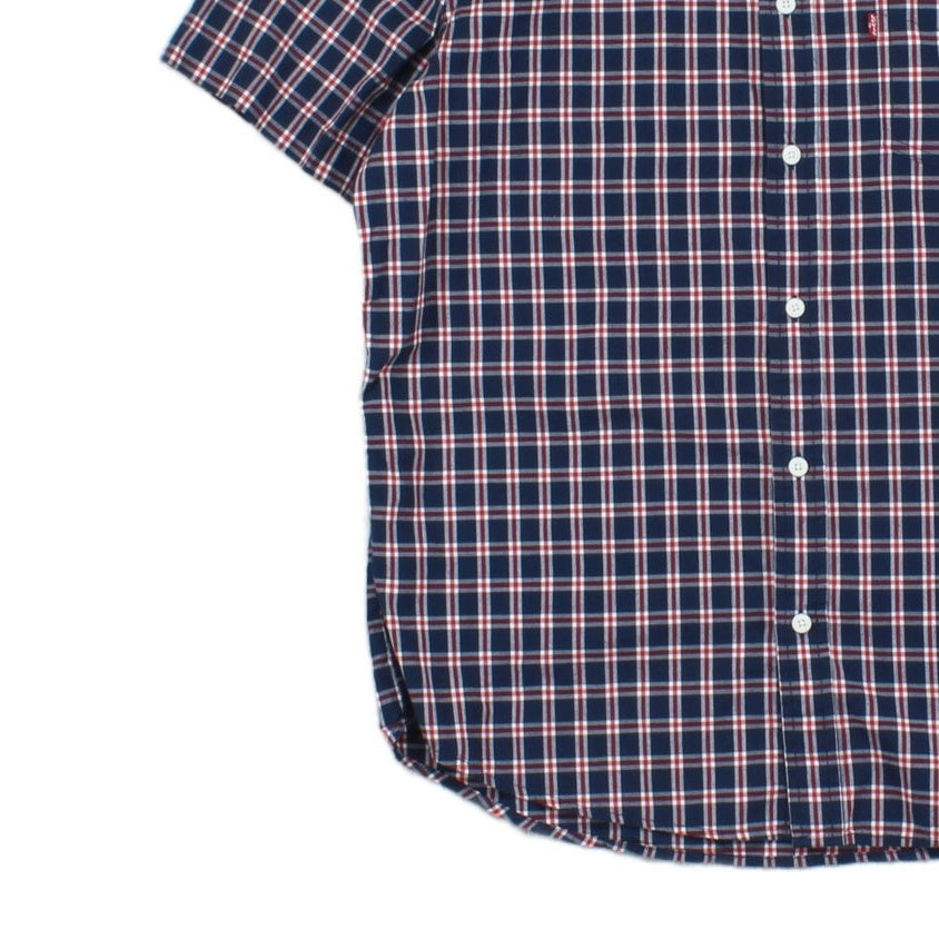 Mens Shirt Button Up Short Sleeve Check