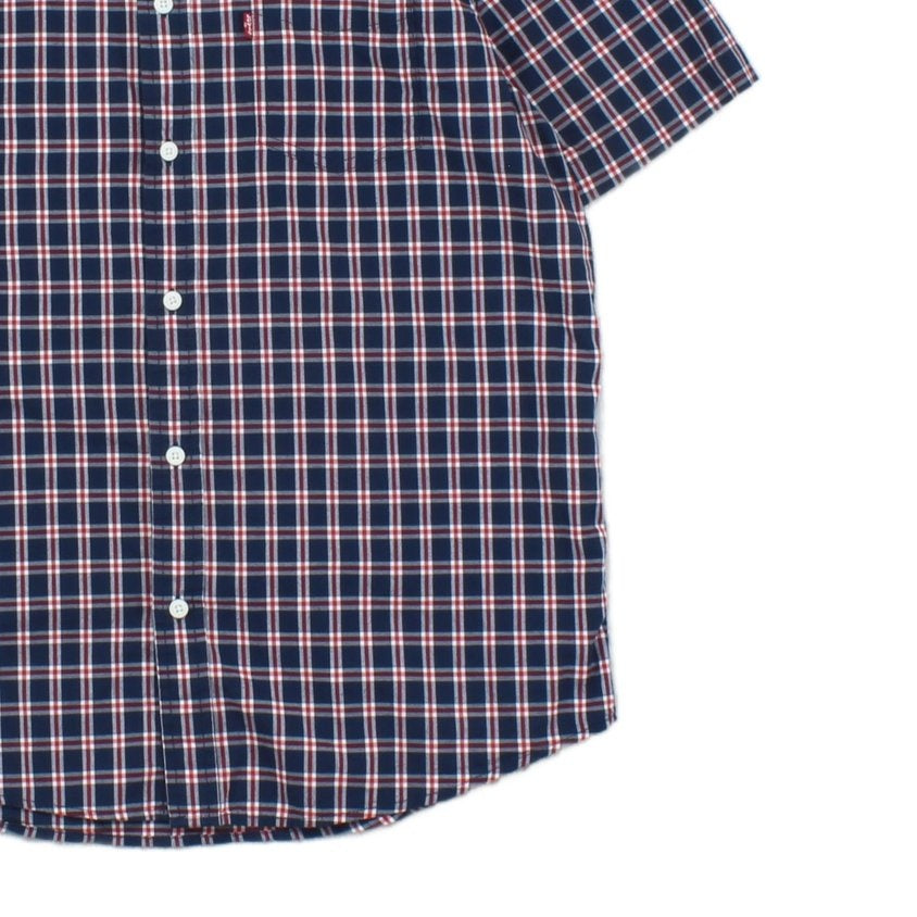 Mens Shirt Button Up Short Sleeve Check