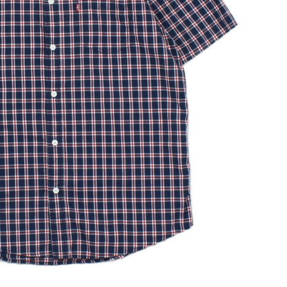 Mens Shirt Button Up Short Sleeve Check