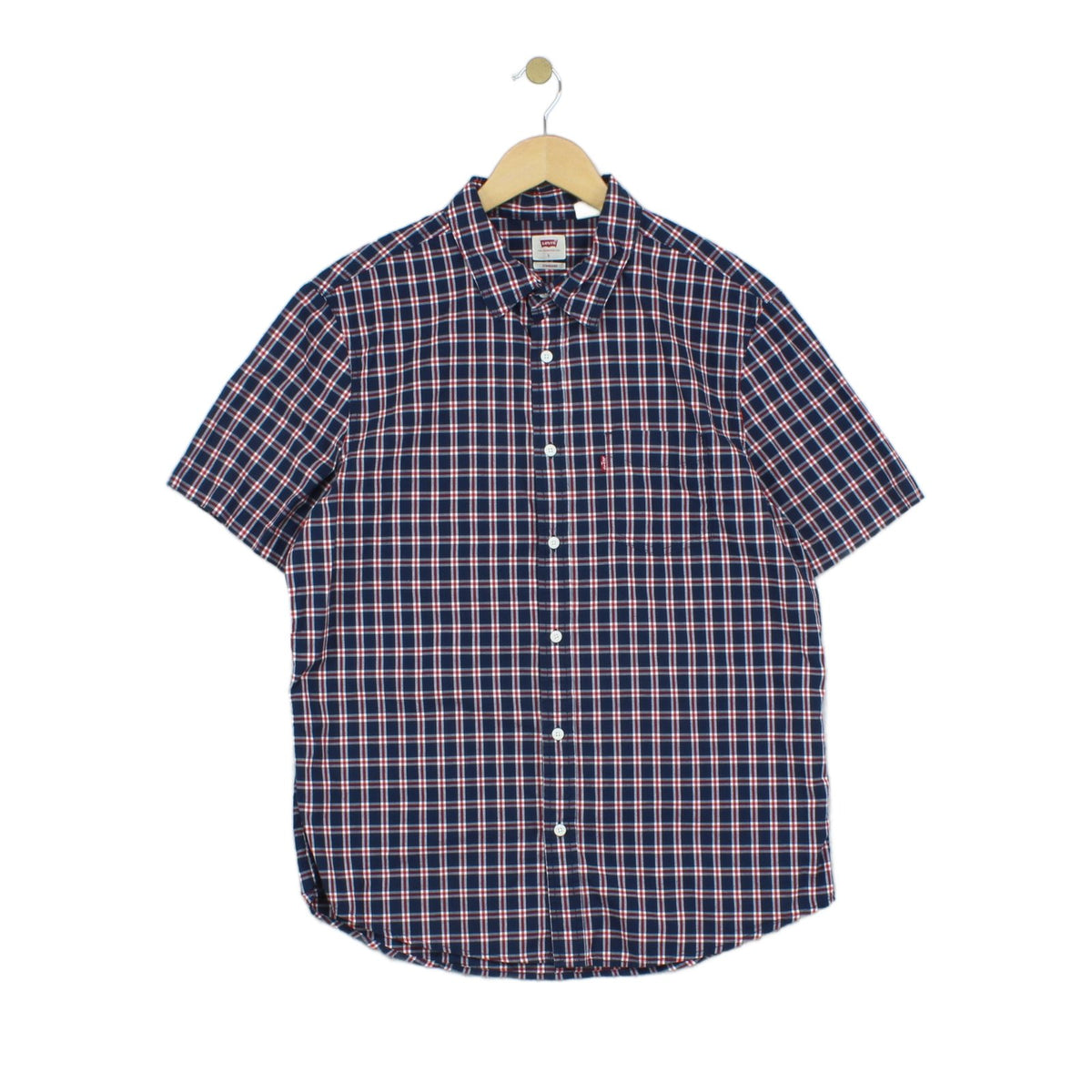 Mens Shirt Button Up Short Sleeve Check