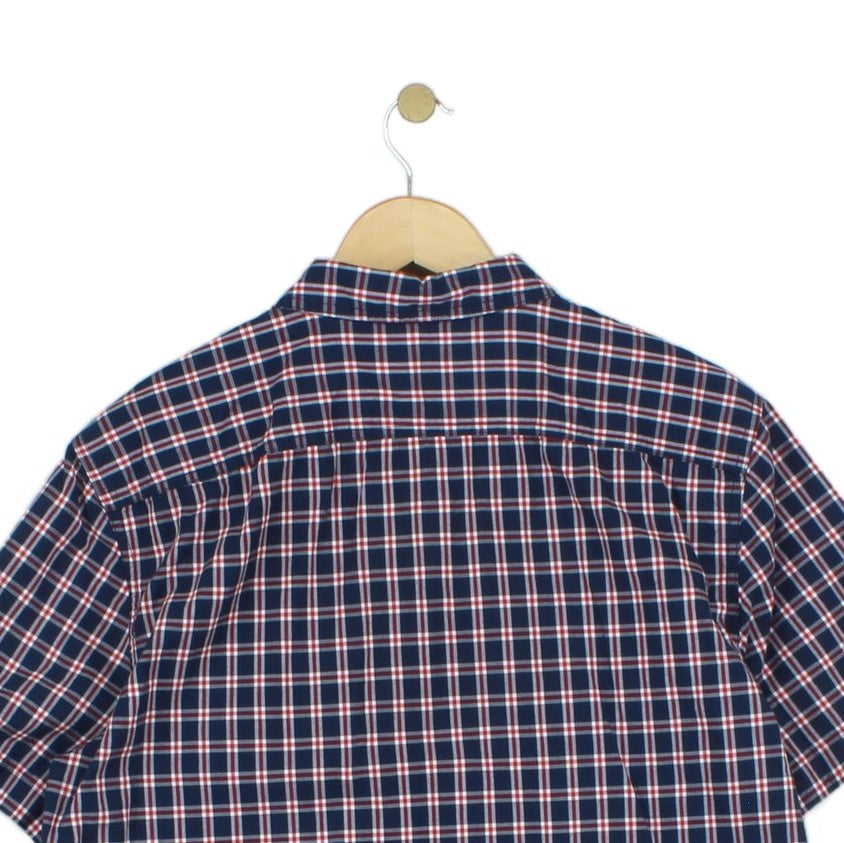 Mens Shirt Button Up Short Sleeve Check