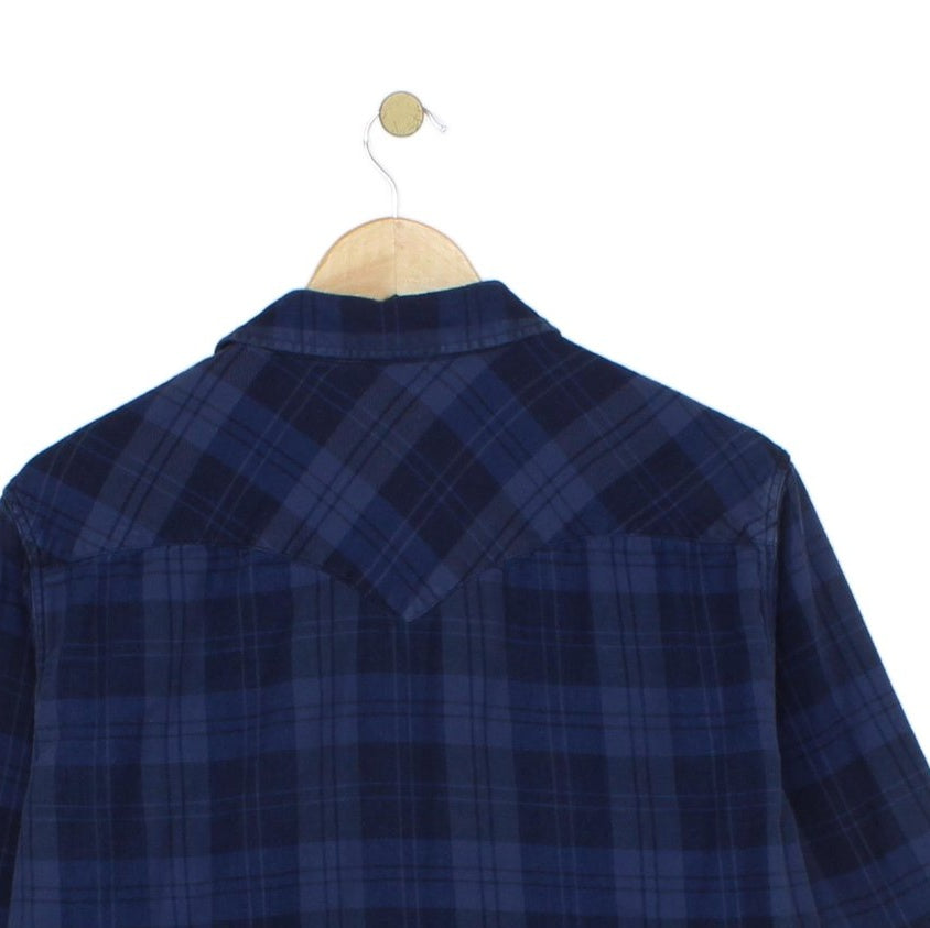 Mens Plaid Shirt Snap Button Up Long Sleeve