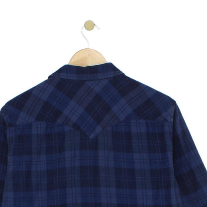 Mens Plaid Shirt Snap Button Up Long Sleeve