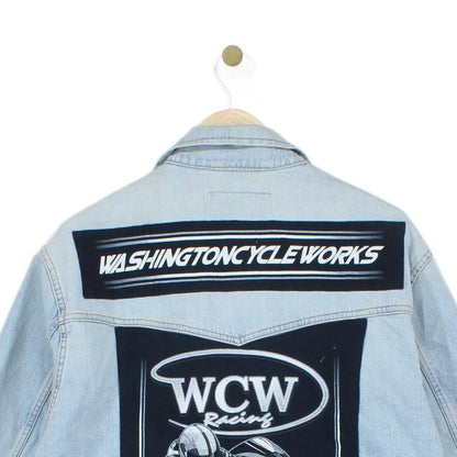 Mens Denim Jacket Motorcycle Reworked Cotton