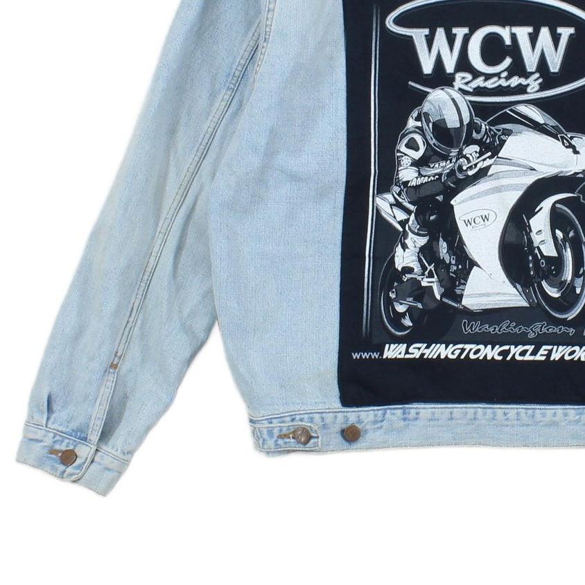 Mens Denim Jacket Motorcycle Reworked Cotton