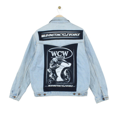 Mens Denim Jacket Motorcycle Reworked Cotton