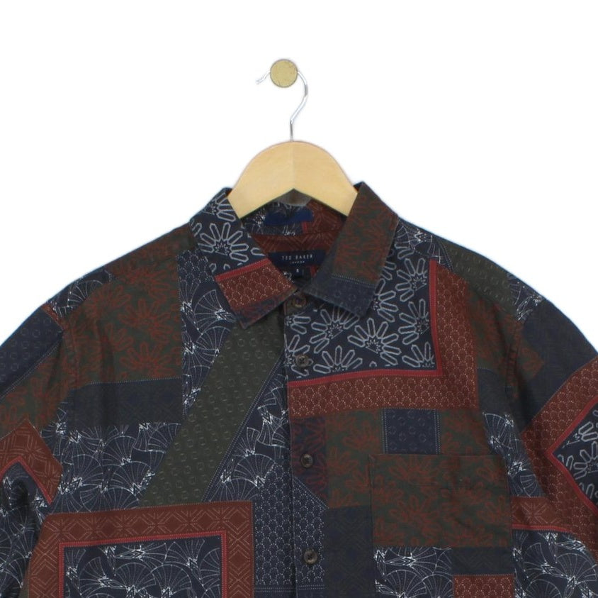 Mens Patterned Shirt Short Sleeve Button Up