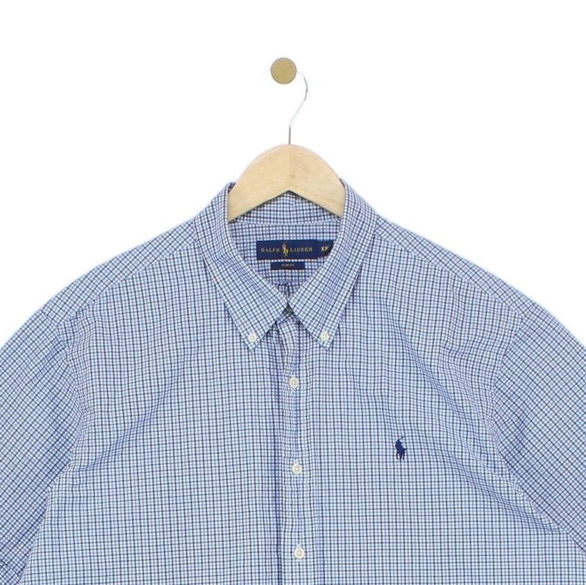 Mens Check Shirt Short Sleeve Slim Fit