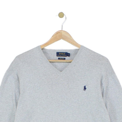 Mens V-Neck Jumper Ribbed Knit Cotton