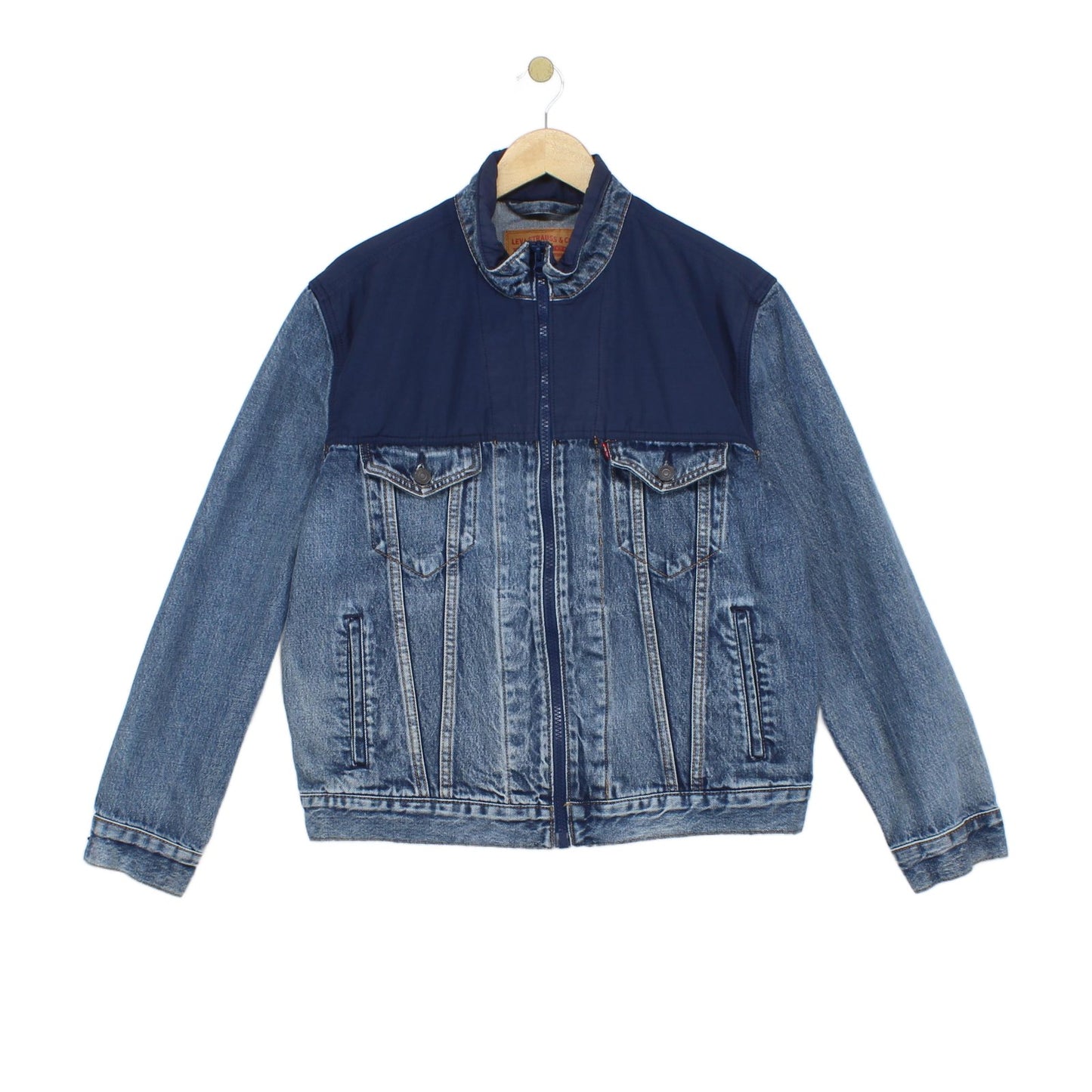 Mens Denim Jacket Full Zip Classic Panelled