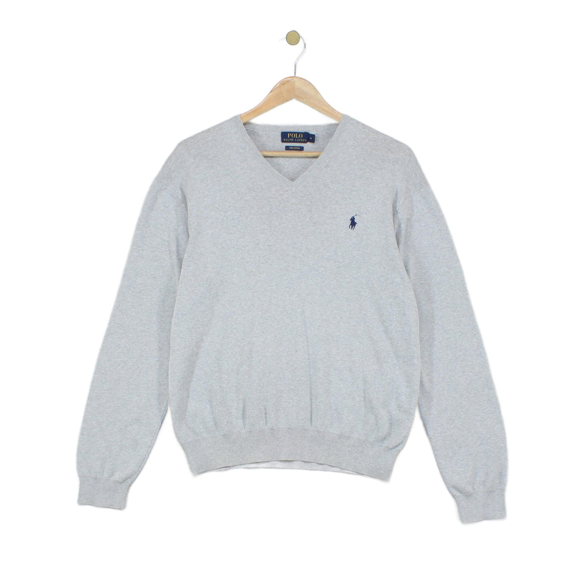 Mens V-Neck Jumper Ribbed Knit Cotton