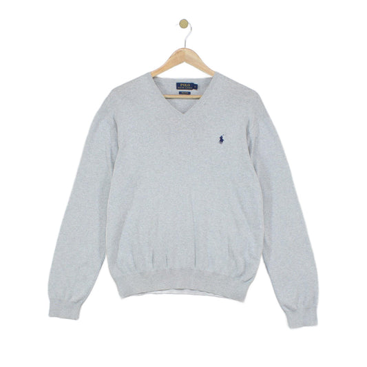 Mens V-Neck Jumper Ribbed Knit Cotton