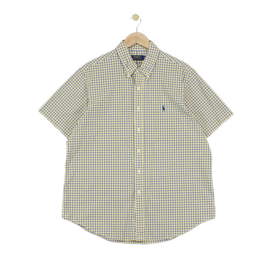 Mens Check Shirt Short Sleeve Button Down