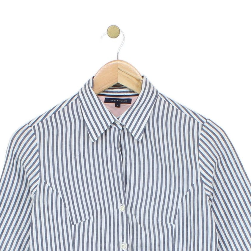 Womens Striped Shirt Button Up Cotton Linen