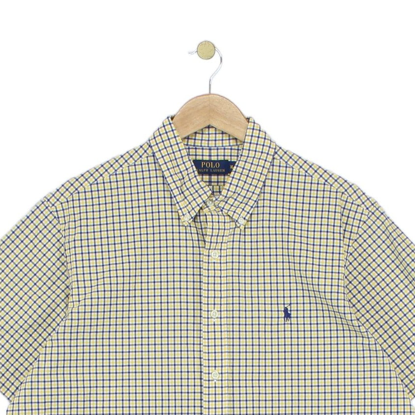 Mens Check Shirt Short Sleeve Button Down