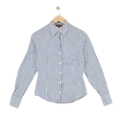 Womens Striped Shirt Button Up Cotton Linen