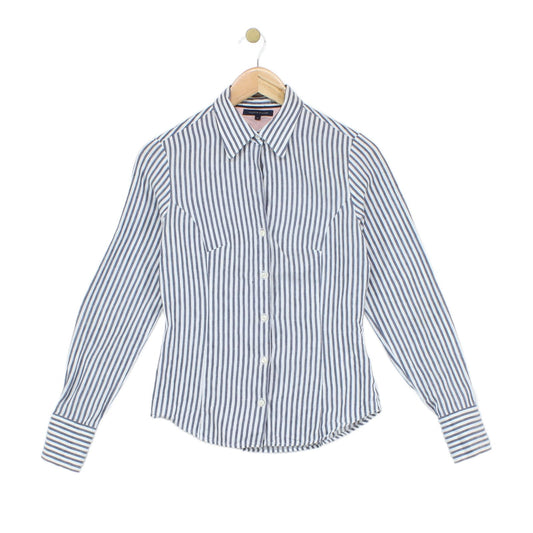 Womens Striped Shirt Button Up Cotton Linen