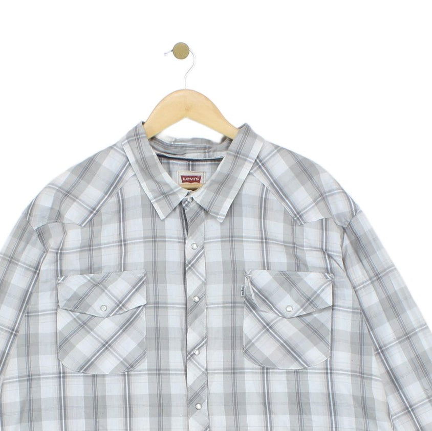 Mens Plaid Shirt Western Snap Long Sleeve Check