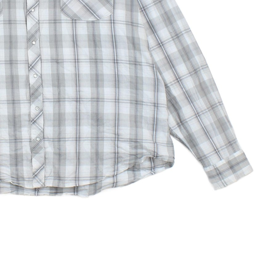 Mens Plaid Shirt Western Snap Long Sleeve Check