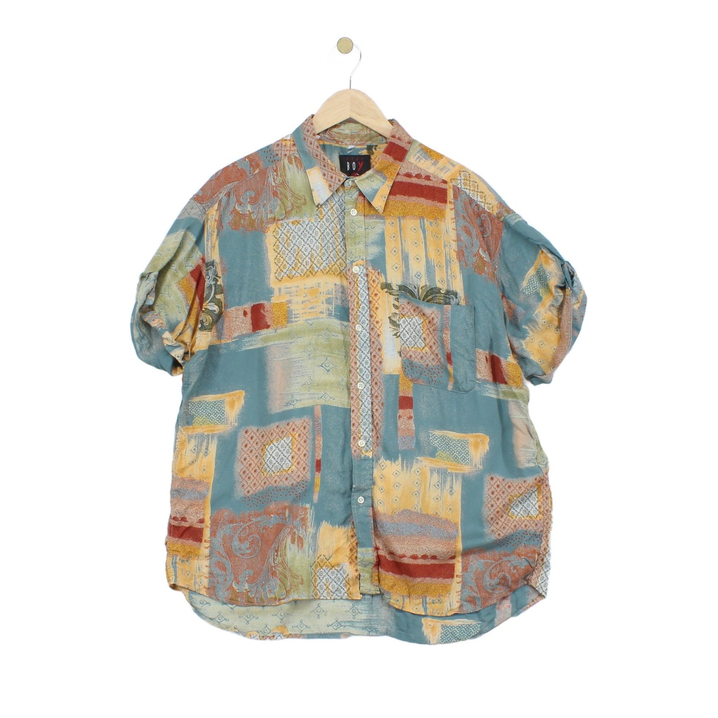 Mens Abstract Shirt Rolled Short Sleeve