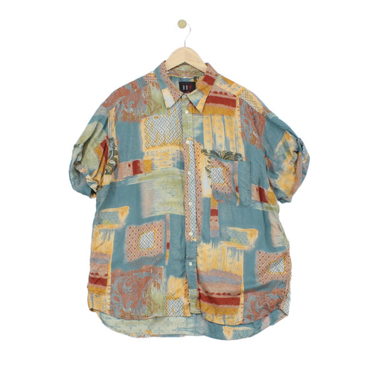 Mens Abstract Shirt Rolled Short Sleeve