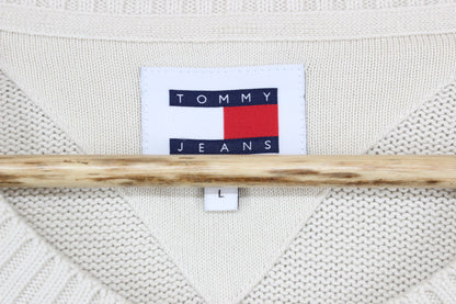 Mens Jumper Crew Neck Ribbed Knit Logo Cotton