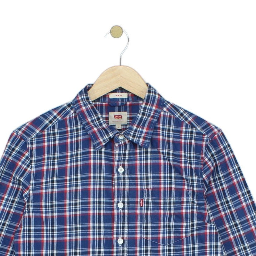 Mens Plaid Shirt Slim Fit Button Up