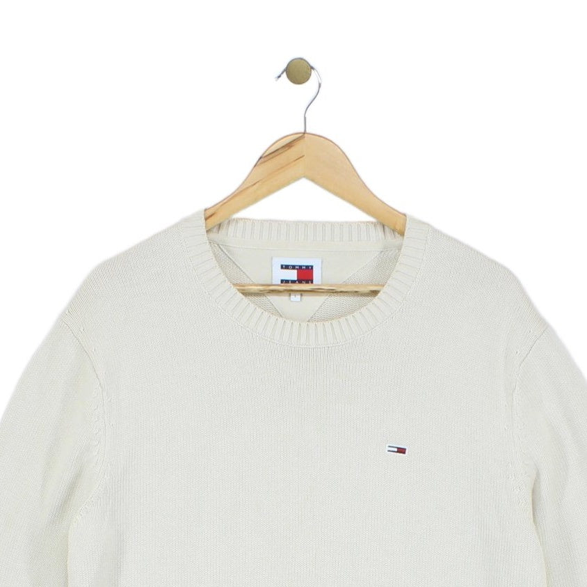 Mens Jumper Crew Neck Ribbed Knit Logo Cotton