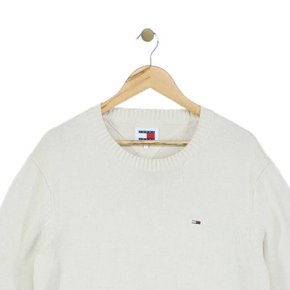 Mens Jumper Crew Neck Ribbed Knit Logo Cotton
