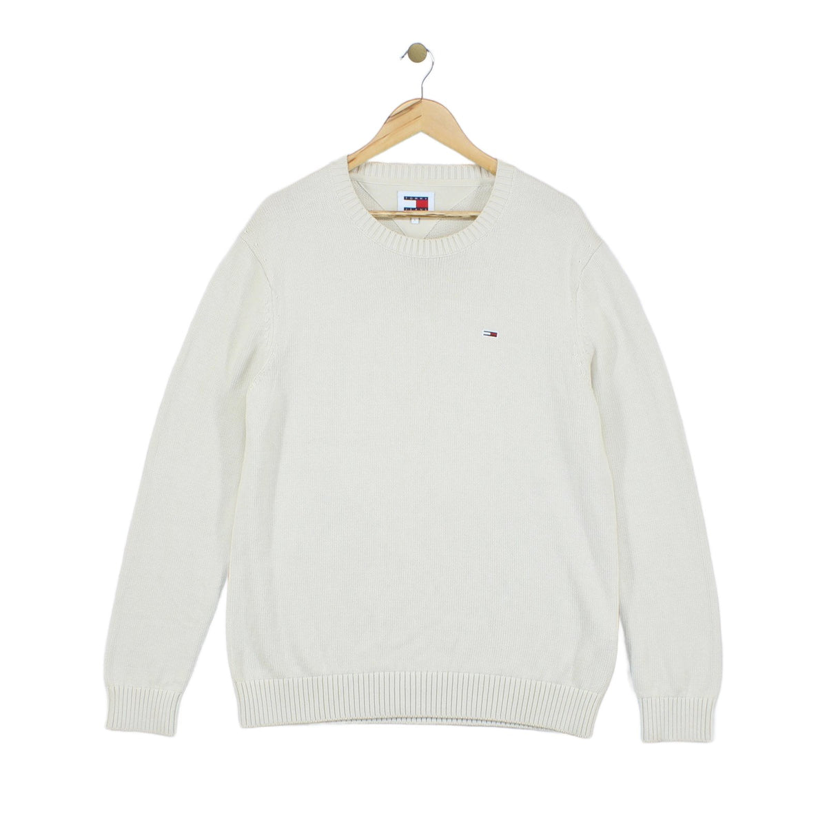 Mens Jumper Crew Neck Ribbed Knit Logo Cotton