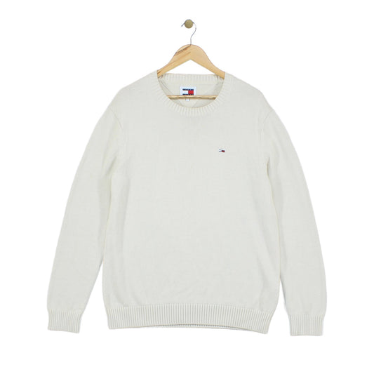 Mens Jumper Crew Neck Ribbed Knit Logo Cotton